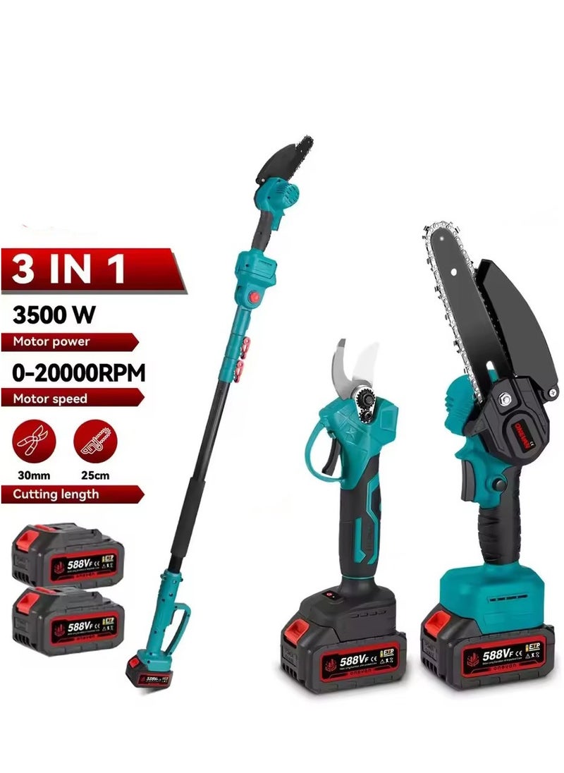 MOCOM Electric Pruner Kit 3-in-1 Brushless Electric Pole Chainsaw & Pruner – 3500W Motor, 7.21FT Telescoping Pole, 48V 2 x 2.0Ah Batteries, SK5 Steel Blade, Cordless Chainsaw with Safety Lock, 6 Accessories for High Branch Pruning & Landscaping  - Image 1
