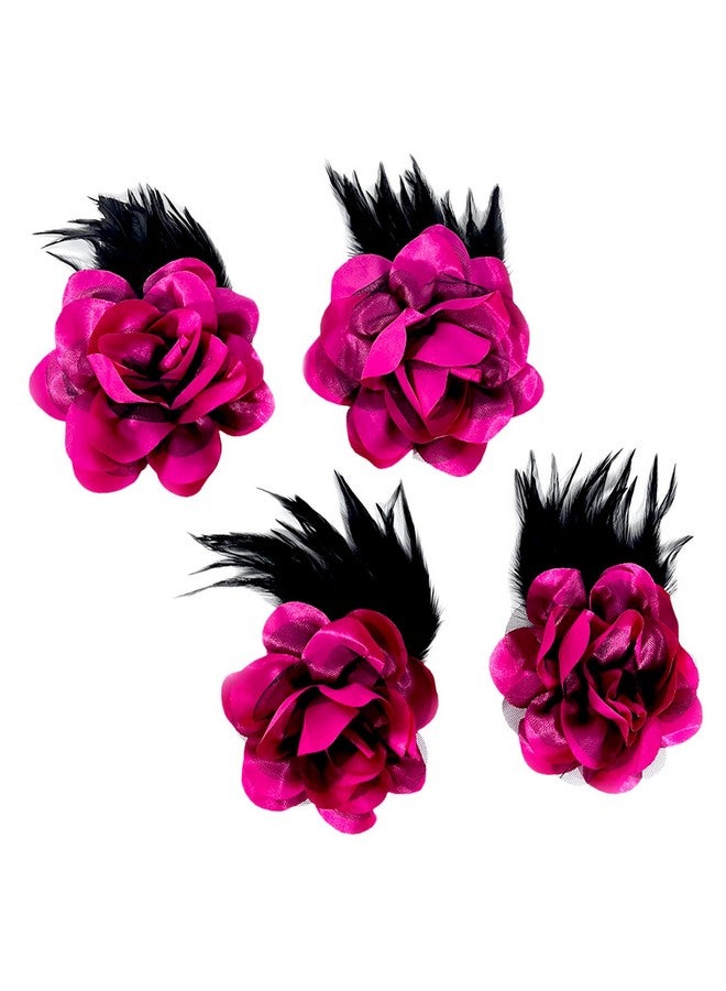 Sanrich 4Pack Mexican Flower Hair Clips Large Rose Hairpin Headpieces With Feather Hair Accessories Flower Brooch For Bridal Headpieceflamenco Dancer (Hot Pink) - Image 1