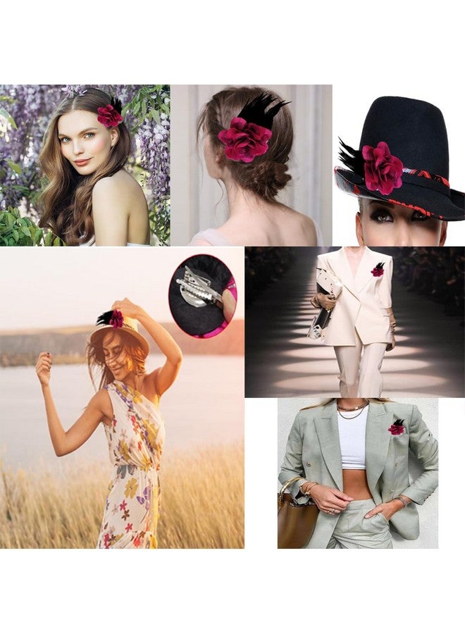 Sanrich 4Pack Mexican Flower Hair Clips Large Rose Hairpin Headpieces With Feather Hair Accessories Flower Brooch For Bridal Headpieceflamenco Dancer (Hot Pink) - Image 2