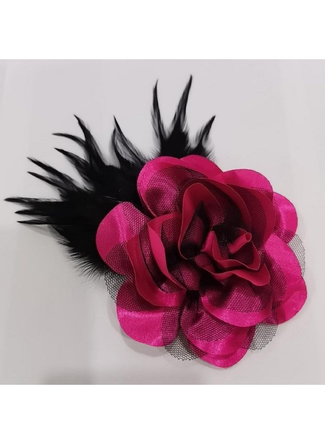 Sanrich 4Pack Mexican Flower Hair Clips Large Rose Hairpin Headpieces With Feather Hair Accessories Flower Brooch For Bridal Headpieceflamenco Dancer (Hot Pink) - Image 5