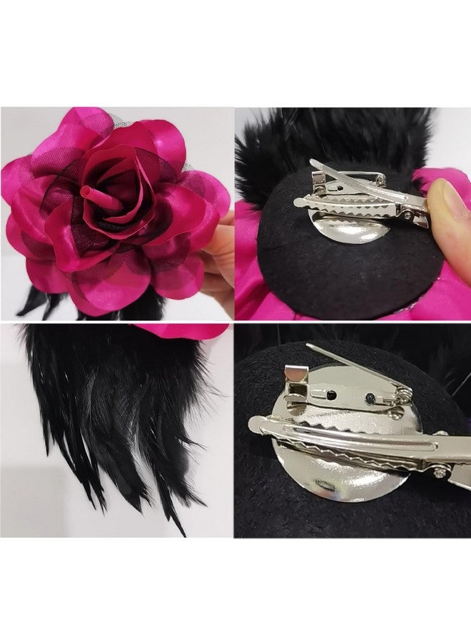 Sanrich 4Pack Mexican Flower Hair Clips Large Rose Hairpin Headpieces With Feather Hair Accessories Flower Brooch For Bridal Headpieceflamenco Dancer (Hot Pink) - Image 4