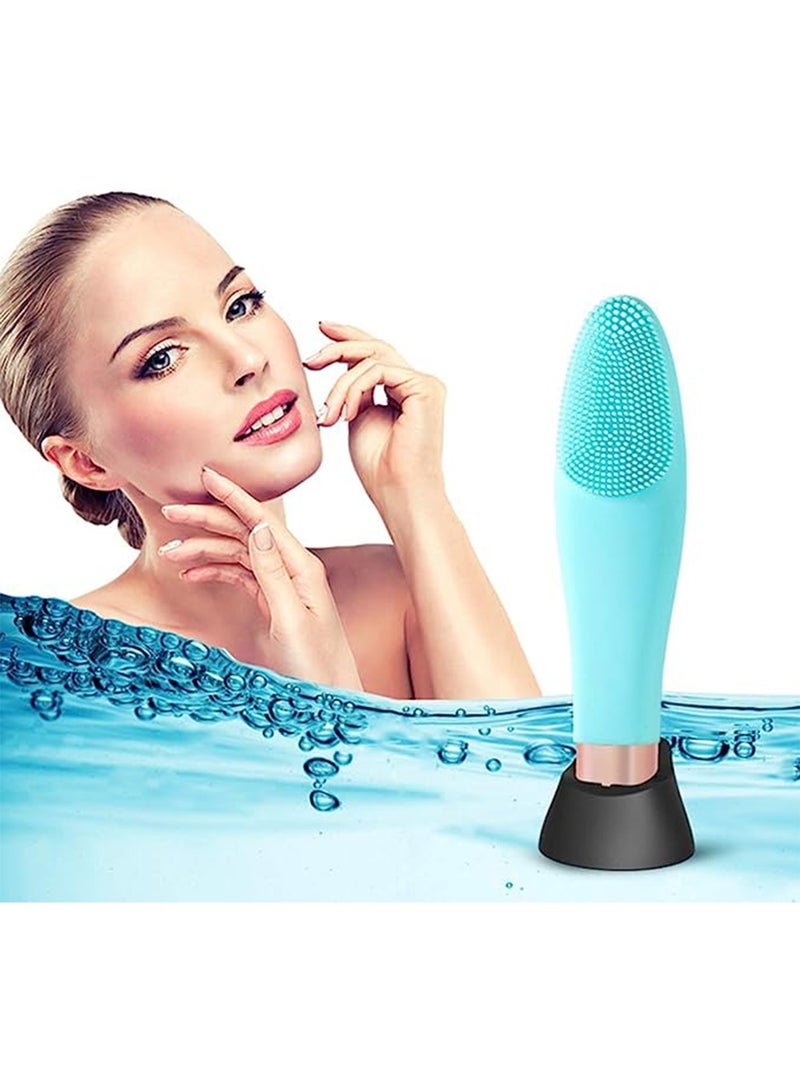 Generic Ultrasonic Silicone Face Cleansing Instrument USB Charging Waterproof Electric Beauty Instrument Cleaning Pore Massager Clean and Healthy Blue  - Image 1