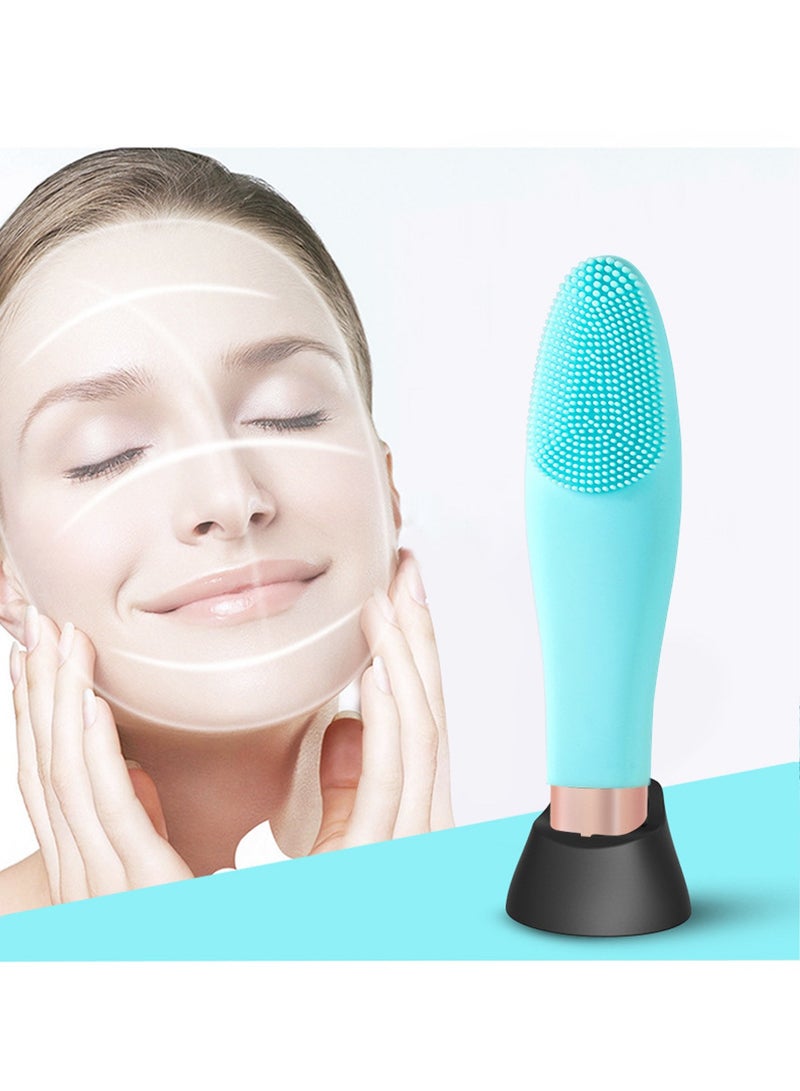 Generic Ultrasonic Silicone Face Cleansing Instrument USB Charging Waterproof Electric Beauty Instrument Cleaning Pore Massager Clean and Healthy Blue  - Image 2