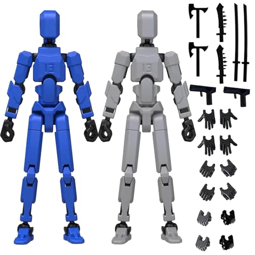 FFZDENA 2Pcs Action Figure, Robot Toy with Interchangeable Hands and Weapons, Collectible Dummy 13 Action Figure, Marvel Inspired Design, Gray Black and Blue Black - Image 1