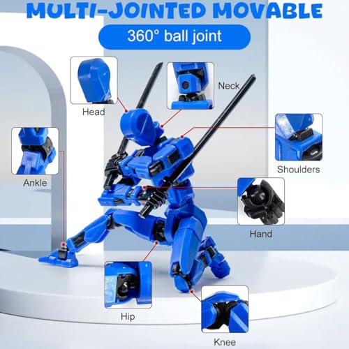 FFZDENA 2Pcs Action Figure, Robot Toy with Interchangeable Hands and Weapons, Collectible Dummy 13 Action Figure, Marvel Inspired Design, Gray Black and Blue Black - Image 4