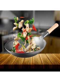 Carbon Steel Round Bottom Traditional Black Chinese Wok for Home and Restaurant Kitchen with Wooden Handle