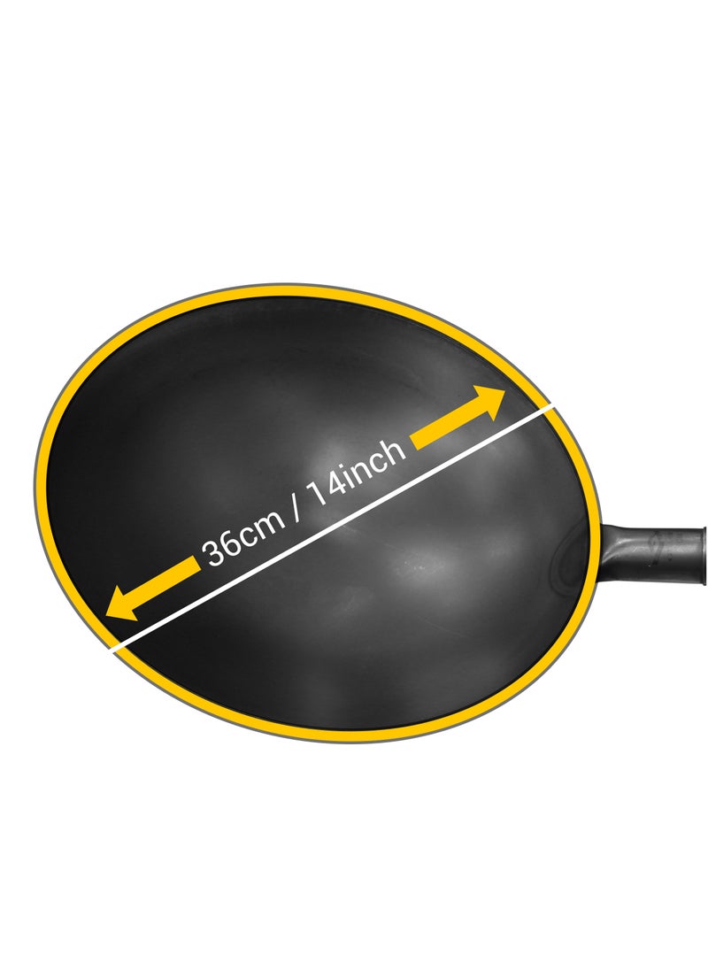 Grace - Carbon Steel Round Bottom Traditional Black Chinese Wok for Home and Restaurant Kitchen with Wooden Handle - Image 1
