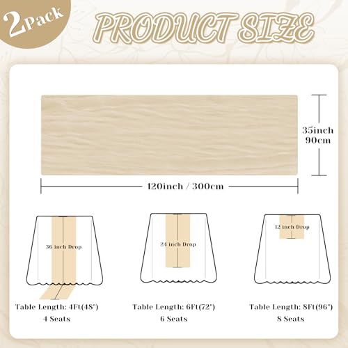Jamestry 2 Pack Beige Cheesecloth Table Runner, 10Ft Boho Gauze Cheese Cloth Table Runners for Wedding, Party, Dinner, Baby Shower, 120 Inches Long Table Runner for Valentine's Day, Easter, Mother's Day Decor - Image 4