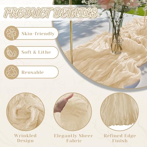 Jamestry 2 Pack Beige Cheesecloth Table Runner, 10Ft Boho Gauze Cheese Cloth Table Runners for Wedding, Party, Dinner, Baby Shower, 120 Inches Long Table Runner for Valentine's Day, Easter, Mother's Day Decor - Image 3