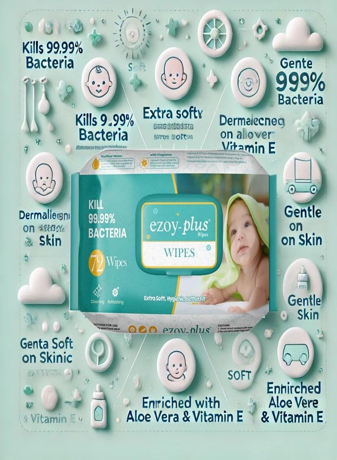 Ezoyplus Premium Baby Wipes 72 pcs (Pack of 8) Ultra Soft with Bubble Sheet| Prevents Rashes with Vitamin E, Aloe Vera, Almond Oil, Jojoba Oil (BABY WIPES, 576 pcs) - Image 5