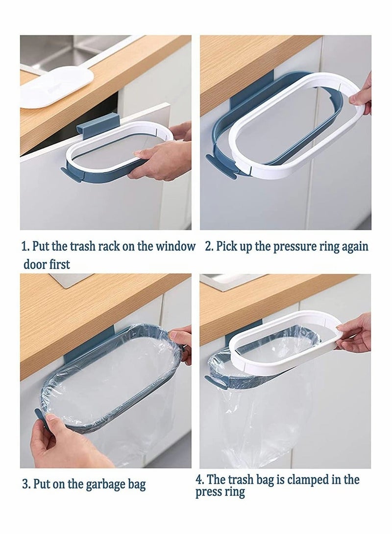 2Pack Portable Trash Bag Holder, Plastic Cupboard Hanging Garbage Bag Hanger with Lid for Kitchen Cupboard Cabinets Door Waste Bins Basket Trash Can Storage Rack (Pink, Light Blue) - Image 3