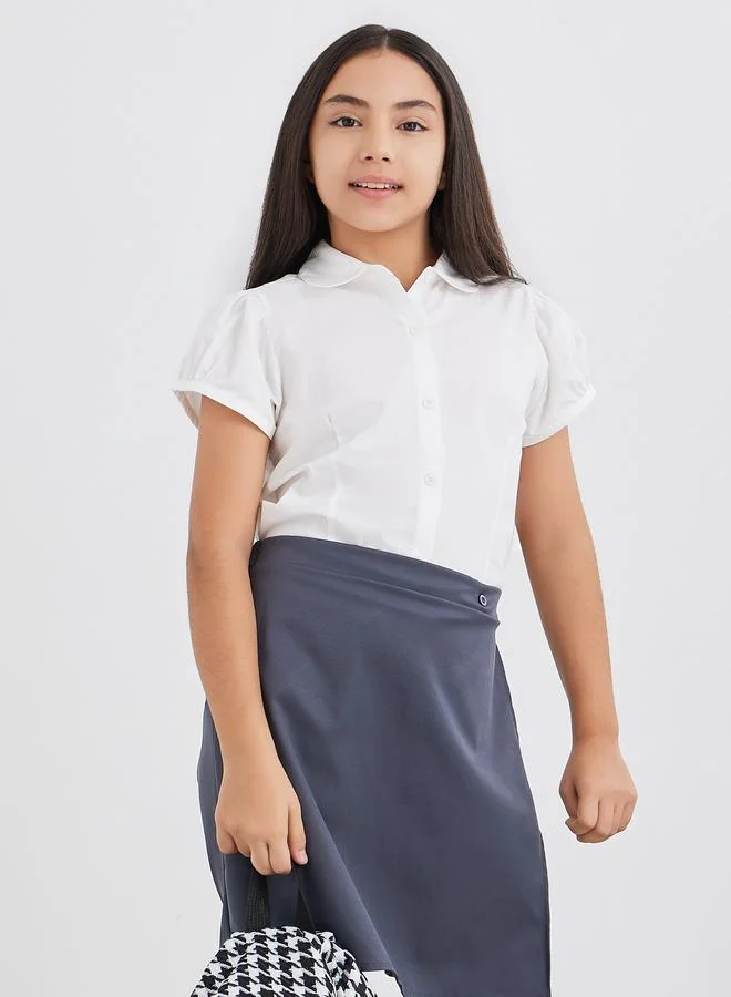 Styli Girls School Uniform Off White Cotton Puff Sleeves Shirt