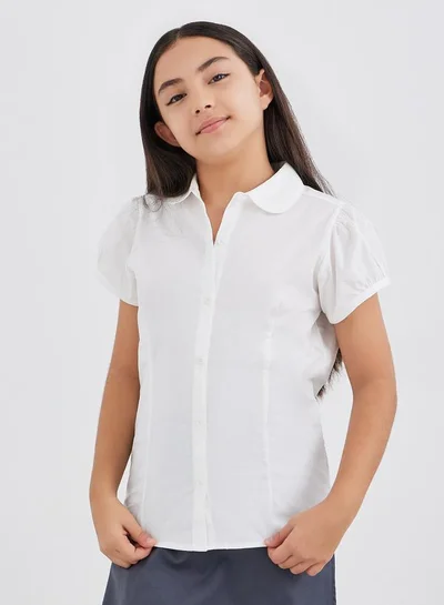 Styli Girls School Uniform Off White Cotton Puff Sleeves Shirt