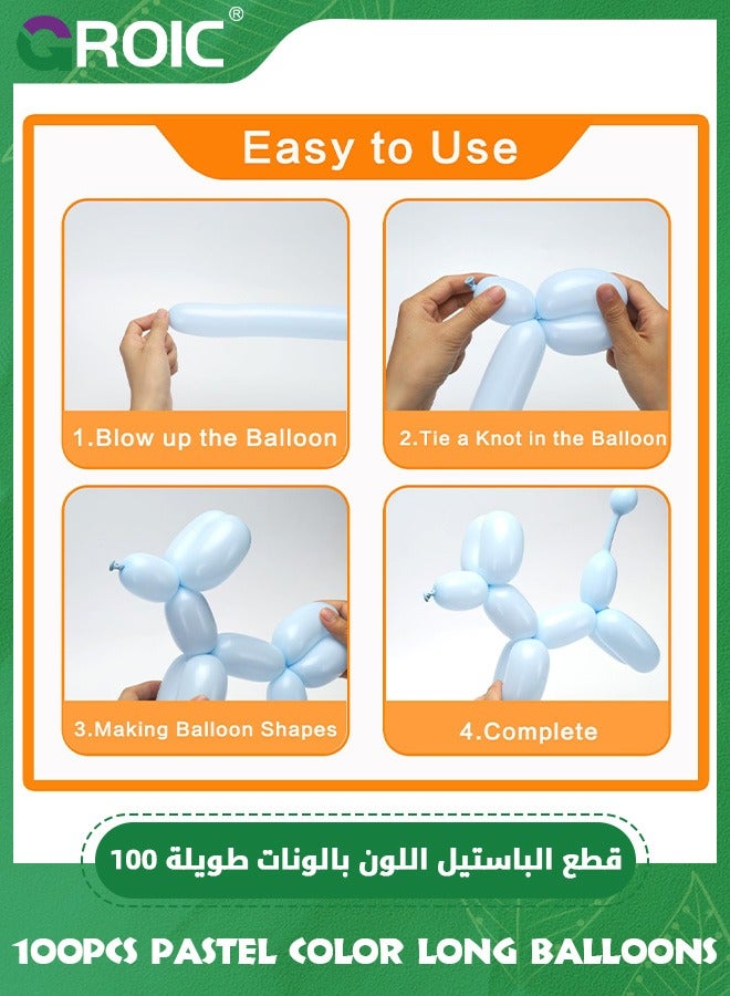 GROIC طقم 100 قطعة من البالونات 260، بالونات طويلة بألوان باستيل لتزيين الحفلات، بالونات مطاطية رفيعة لتشكيل الحيوانات السحرية لتزيين حفلات الزفاف وأعياد الميلاد - Image 4