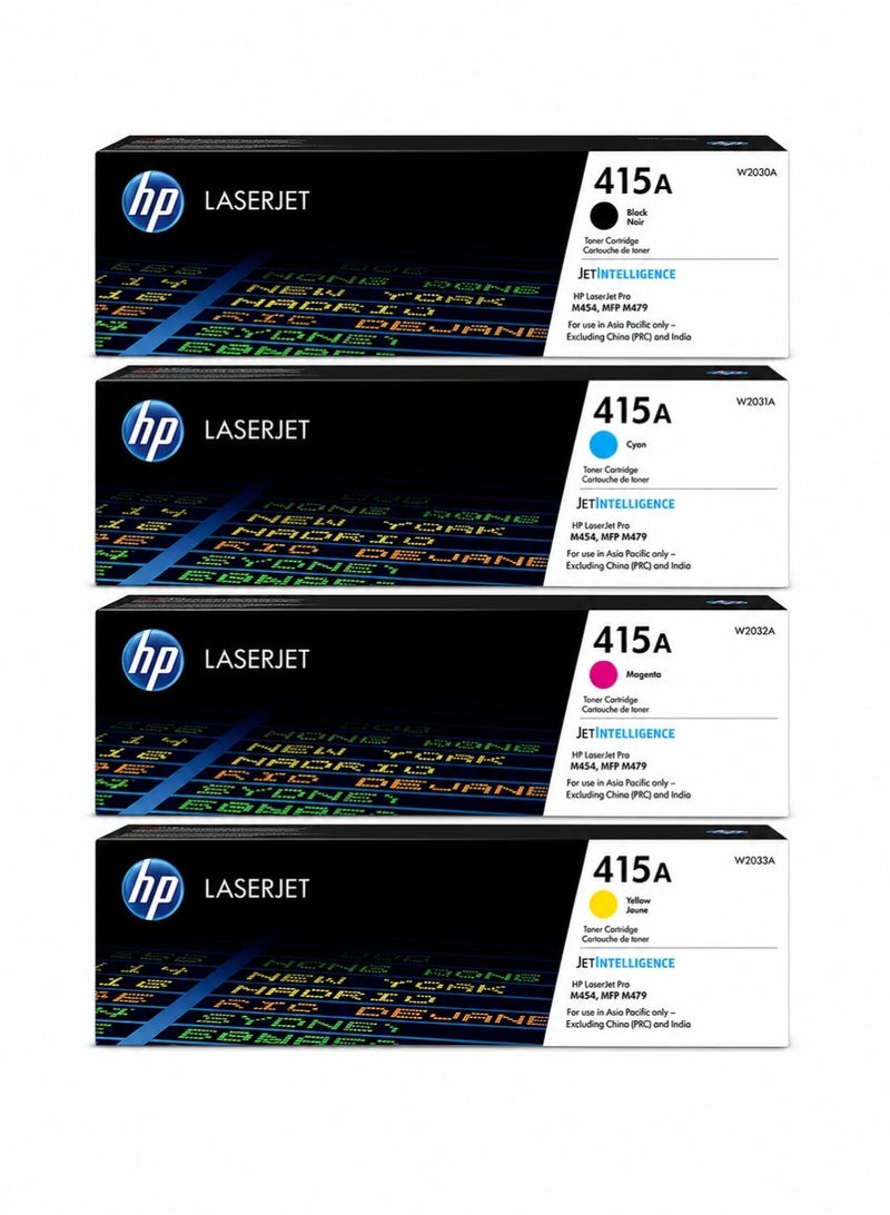 HP Toner Pack Of 4 HP 415A Toner Cartridge Set (Black, Cyan, Magenta, Yellow) | CMYK Complete Pack | Compatible with HP Color LaserJet Pro M454, MFP M479 Series | High Quality Printing - Image 1