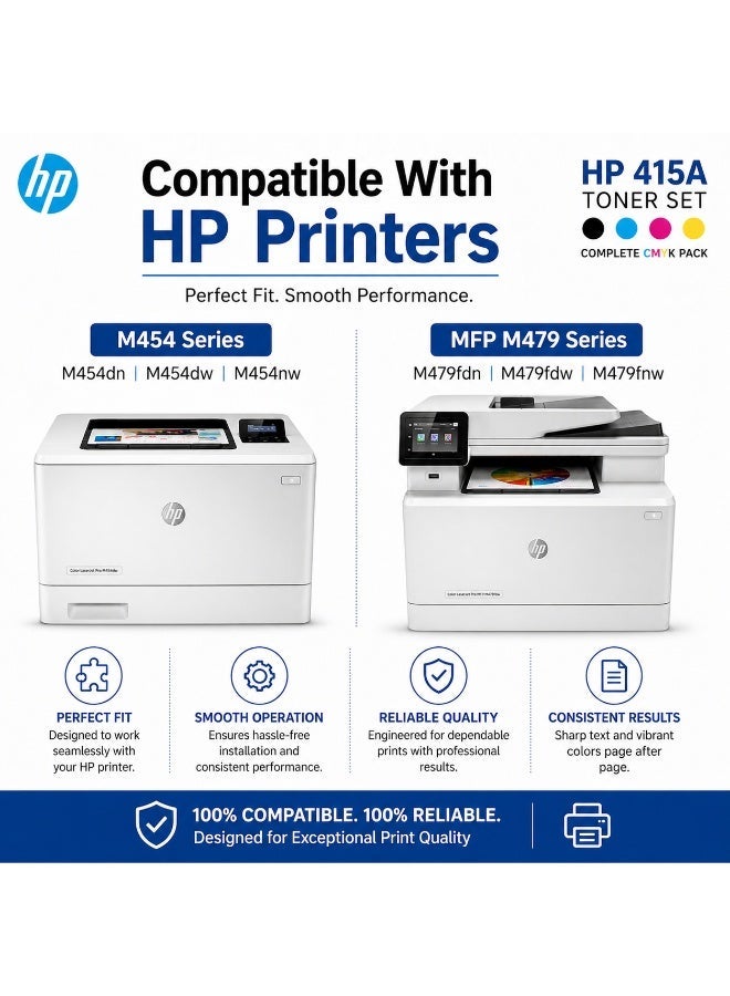 HP Toner Pack Of 4 HP 415A Toner Cartridge Set (Black, Cyan, Magenta, Yellow) | CMYK Complete Pack | Compatible with HP Color LaserJet Pro M454, MFP M479 Series | High Quality Printing - Image 5