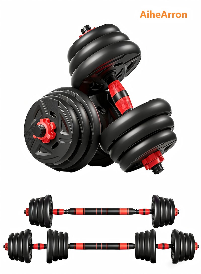 AiheArron Adjustable Dumbbells Sets 30KG, 3 in 1 Free Weight Set with Connector, Workout Weights Dumbbells Set Used as Barbell  Push up Stand Ab Roller for Workout Gym Home Fitness(RED) - Image 1