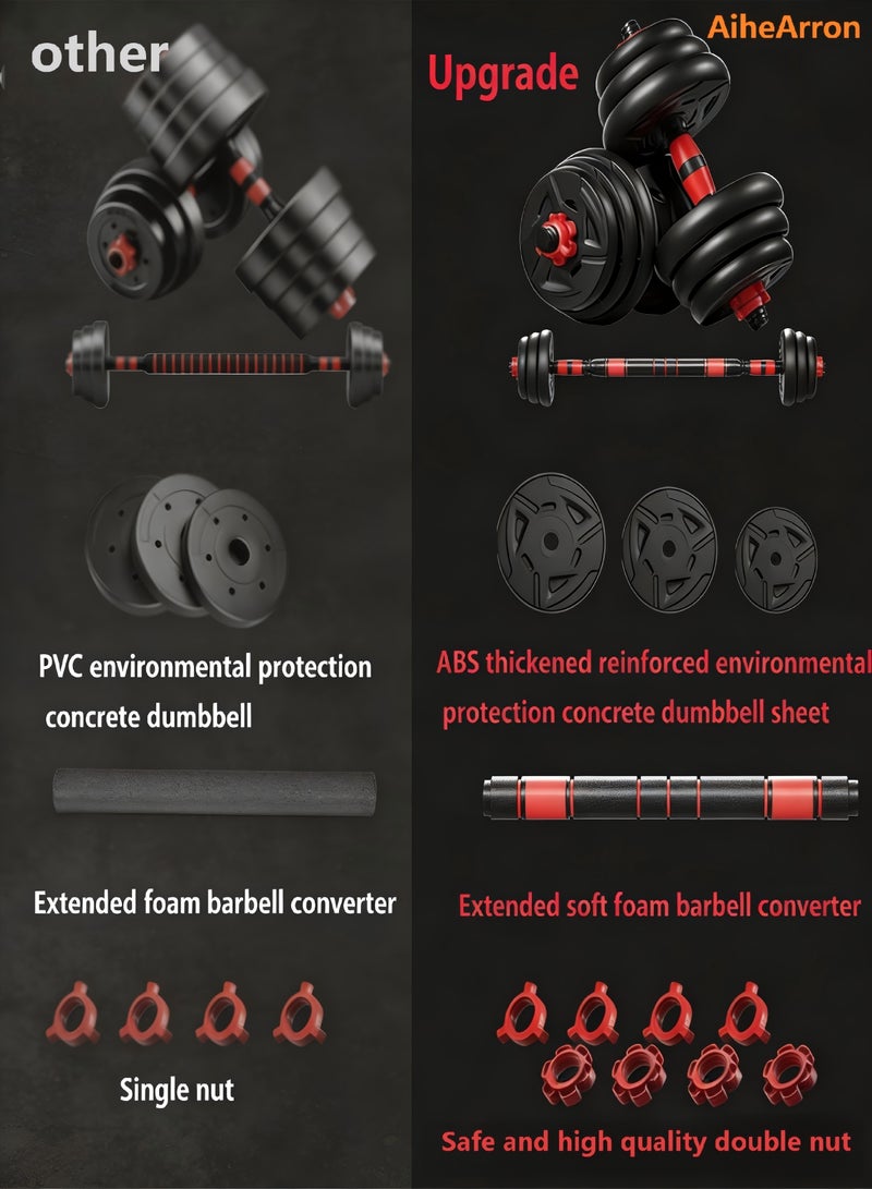 AiheArron Adjustable Dumbbells Sets 30KG, 3 in 1 Free Weight Set with Connector, Workout Weights Dumbbells Set Used as Barbell  Push up Stand Ab Roller for Workout Gym Home Fitness(RED) - Image 4