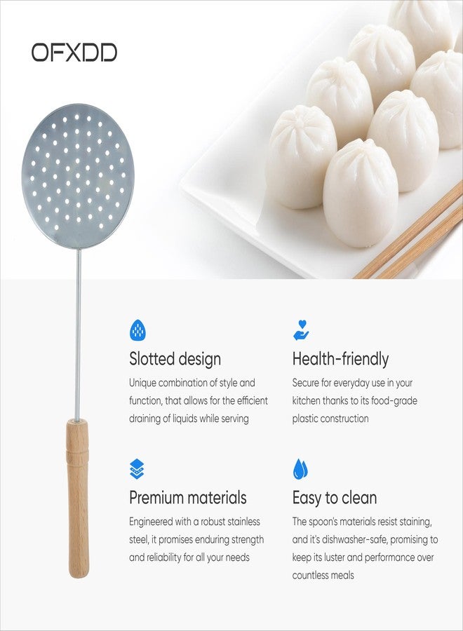 OFXDD Slotted Skimmer Spoon with Wooden Handle - Stainless Steel Cooking Strainer Skimmer - Image 2