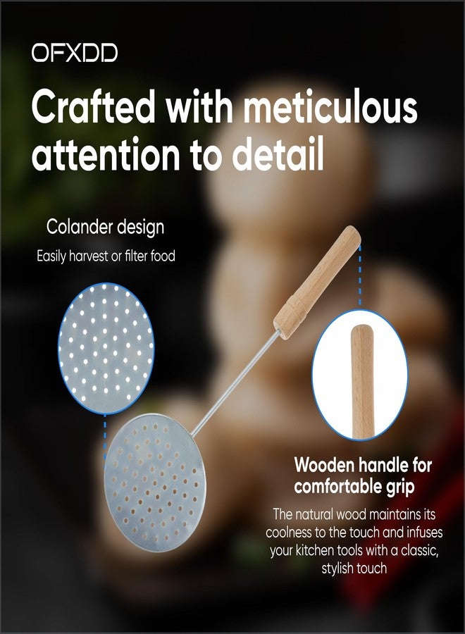 OFXDD Slotted Skimmer Spoon with Wooden Handle - Stainless Steel Cooking Strainer Skimmer - Image 3