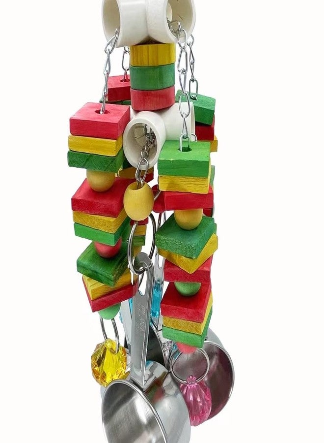 GILYGI Large Parrot Toy, Multicolored Natural Wooden Strings and Stainless Steel Cups Bird Chewing Toys for Medium and Large Parrot Macaws African Grey Cockatoos Eclectus - Image 4