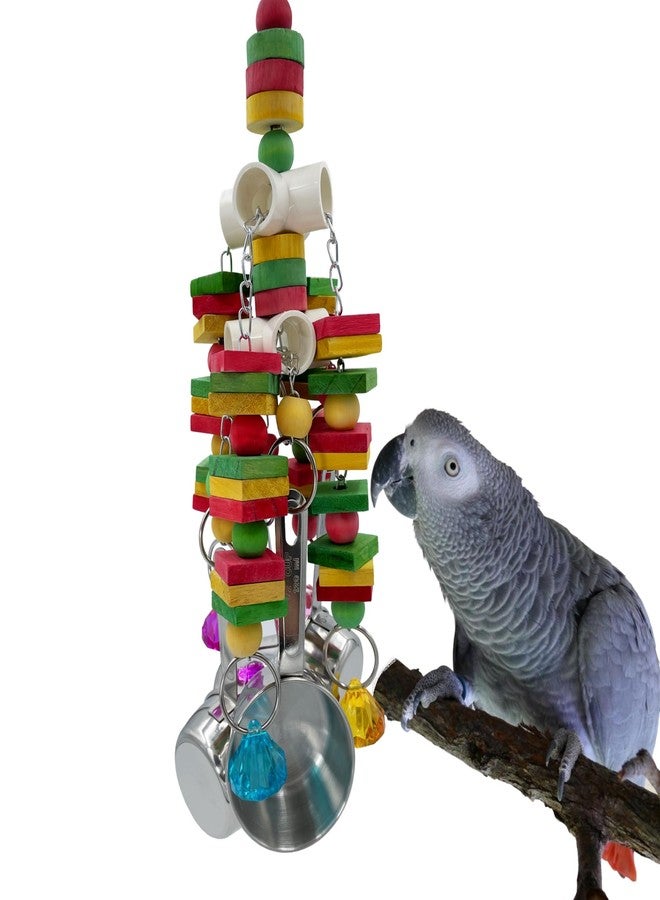GILYGI Large Parrot Toy, Multicolored Natural Wooden Strings and Stainless Steel Cups Bird Chewing Toys for Medium and Large Parrot Macaws African Grey Cockatoos Eclectus - Image 1