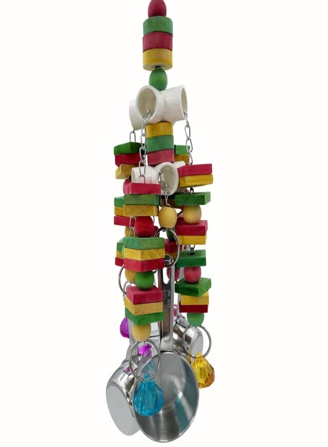 GILYGI Large Parrot Toy, Multicolored Natural Wooden Strings and Stainless Steel Cups Bird Chewing Toys for Medium and Large Parrot Macaws African Grey Cockatoos Eclectus - Image 2