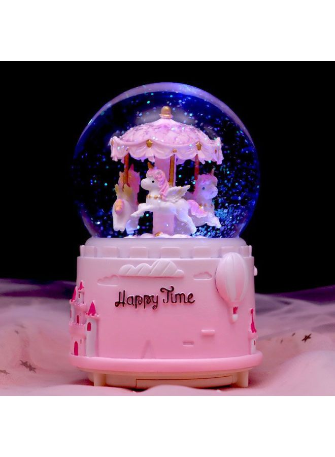 Carousel Crystal Ball Music Box Automatic Snow Snow Boy Girl Princess-Color:01 Trojan Horse Medium Pink 【manual Snow】-Size:Luxurious Packaging + Greeting Card + Handbag 【written Greeting Card】 - Image 1