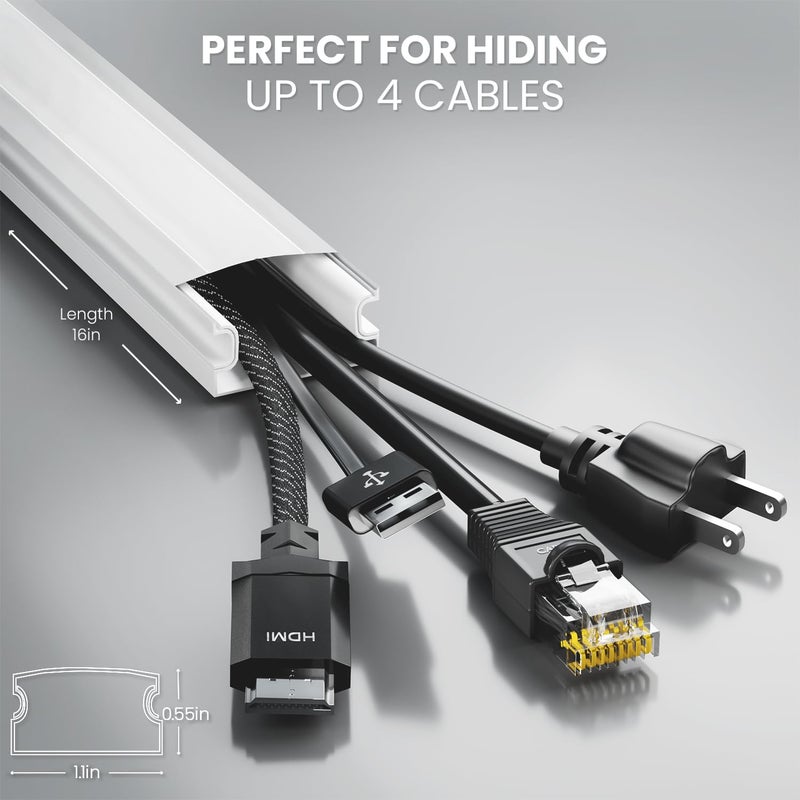 EVEO Cable Hider Wall 306â€ - Cable Raceway Cord Hider - Wire Covers for Cords on Wall, Cord Cover, Wall Cable Hider, Cable Concealer, Wire Hiders for TV on Wall - 20X (L16 W1.1 H0.55) - Large | White - Image 3