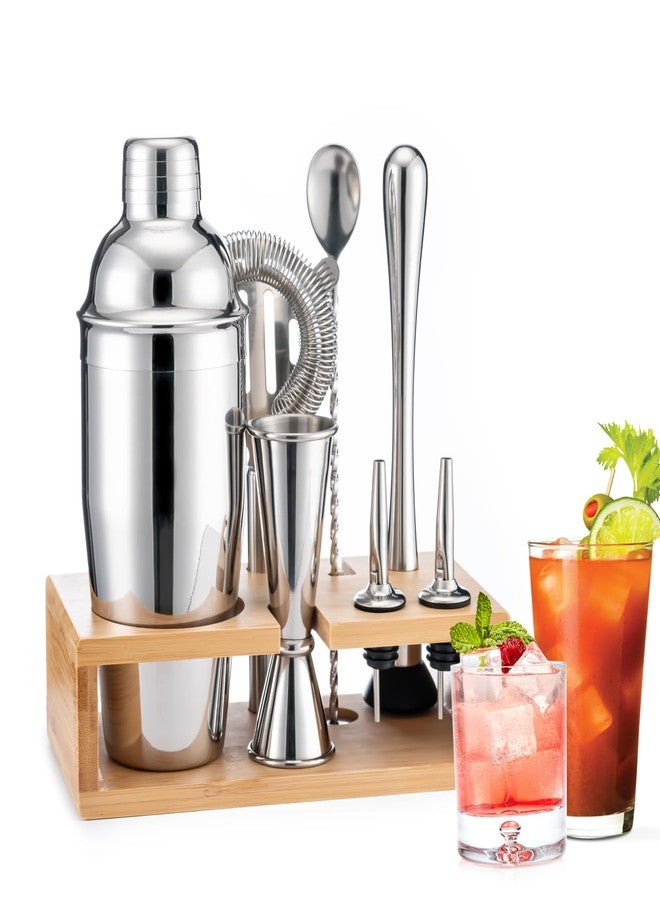 BRIOUT Cocktail Shaker Set, 8-Piece Bartender Kit Include Stand Martini Shaker Jigger Strainer Muddler Mixer Spoon Pour, Home Bar Accessories Tools for Drinks Mixing, Stainless Steel Silver - Image 1