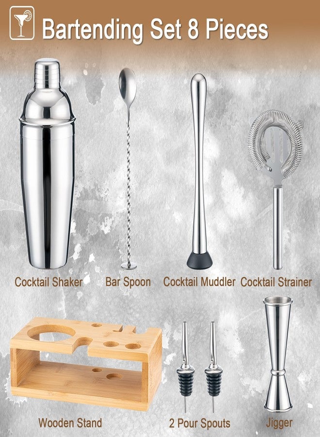 BRIOUT Cocktail Shaker Set, 8-Piece Bartender Kit Include Stand Martini Shaker Jigger Strainer Muddler Mixer Spoon Pour, Home Bar Accessories Tools for Drinks Mixing, Stainless Steel Silver - Image 2