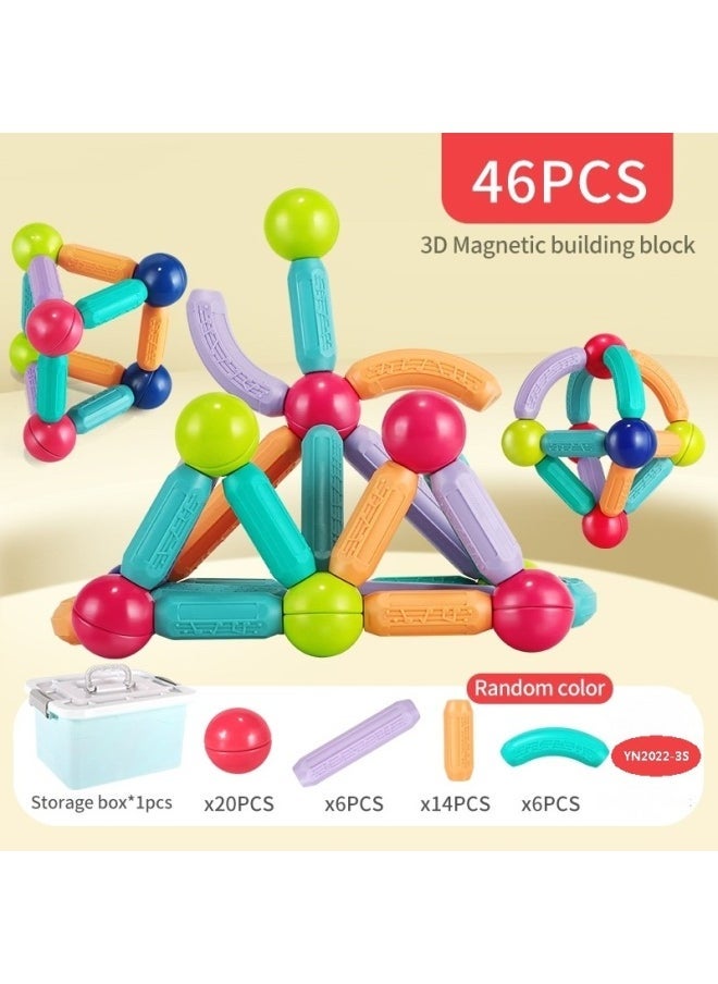 Variety Magnetic Stick Children's Educational Toys Magnetic Sheet Large Particle Boys And Girls Baby Assembled Building Blocks Magnet Wholesale-Color:46 Particles Storage Box - Image 1