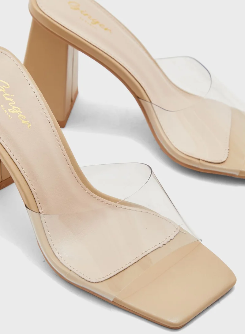 Ginger Clear Strap Square Toe Mule