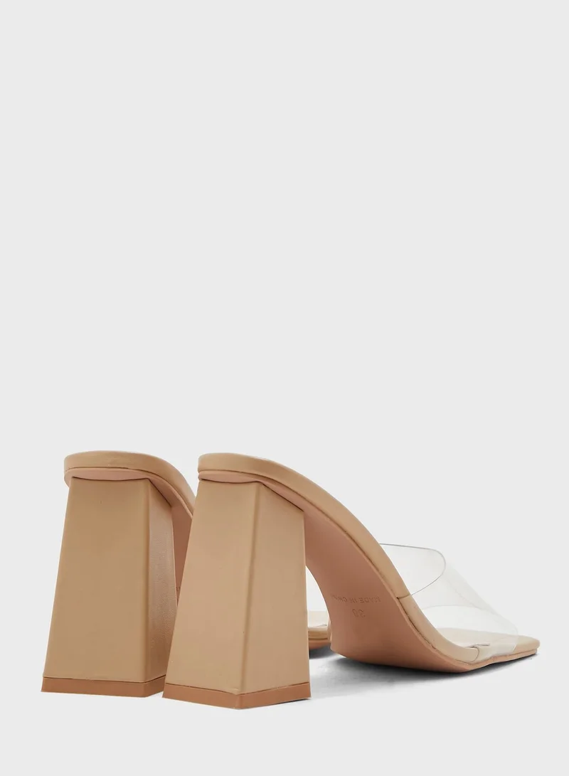 Ginger Clear Strap Square Toe Mule