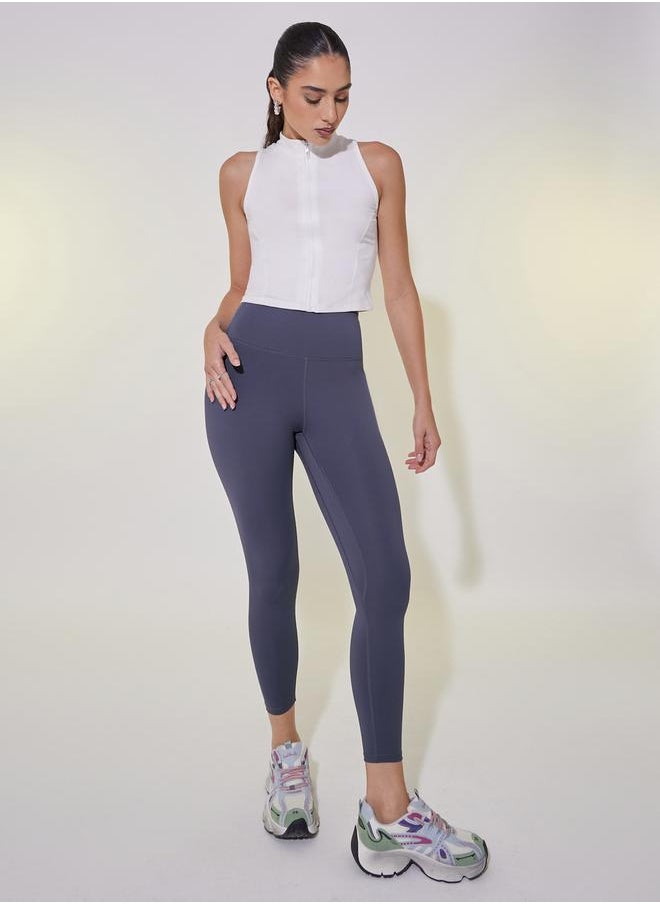 Styli - Solid Elasticized Waistband Cropped Leggings - Image 1