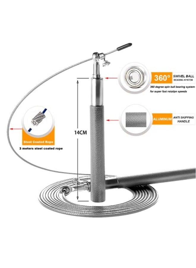 JINFANLI Adjustable Speed Jump Rope Set – 360° Bearing, Anti-Slip Handles, 1.2cm Silver (With Spare Rope & Bag) - Image 2
