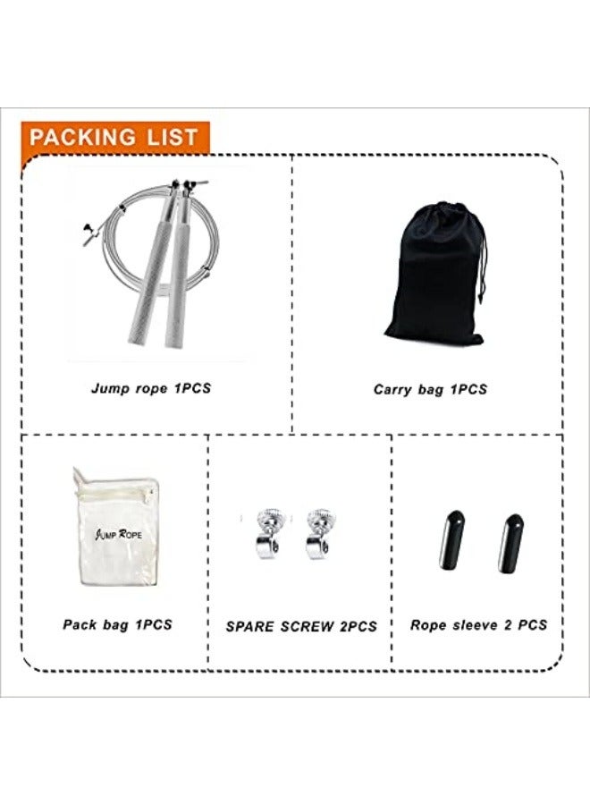 JINFANLI Adjustable Speed Jump Rope Set – 360° Bearing, Anti-Slip Handles, 1.2cm Silver (With Spare Rope & Bag) - Image 3