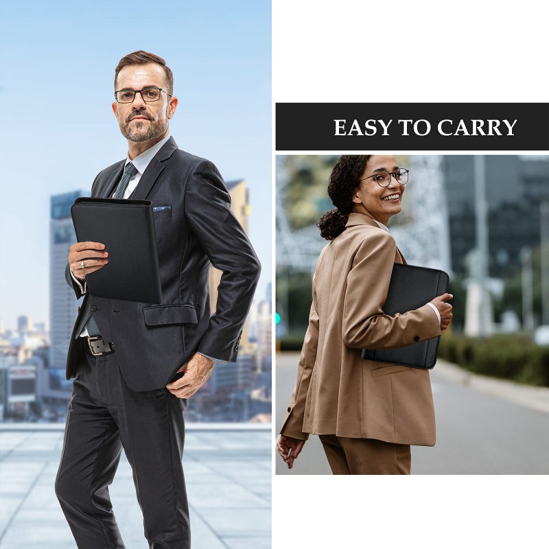ProCase Portfolio Business Padfolio Folder with Zipper, Conference Meeting Executive File Legal Document Organizer with Pockets Letter Size A4 Writing Pad Notepad Padfolio -Black - Image 3