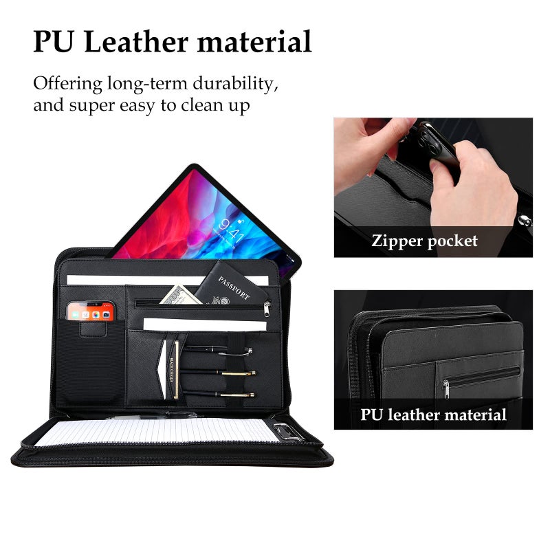 ProCase Portfolio Business Padfolio Folder with Zipper, Conference Meeting Executive File Legal Document Organizer with Pockets Letter Size A4 Writing Pad Notepad Padfolio -Black - Image 4