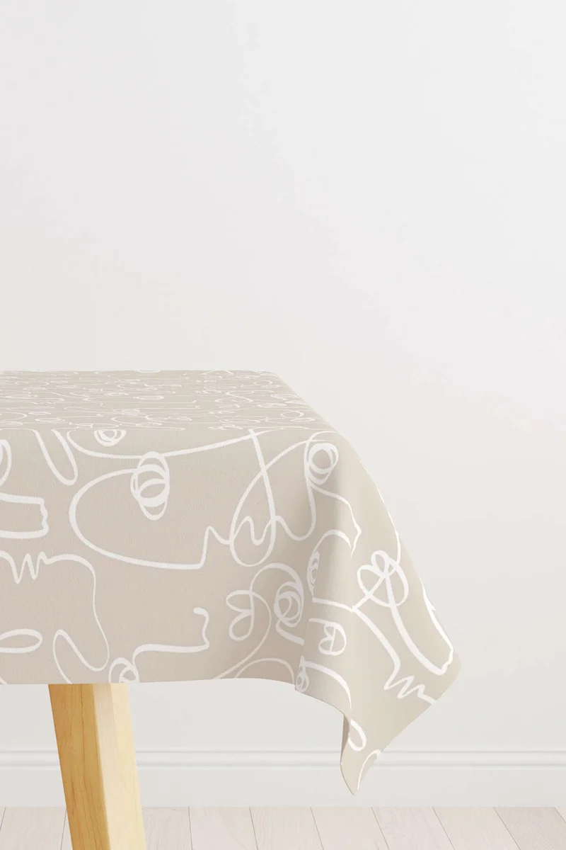 Cango Home Cream White Bohemian Scandinavian Geometric Patterned Digital Printed Tablecloth CGH1209-MS