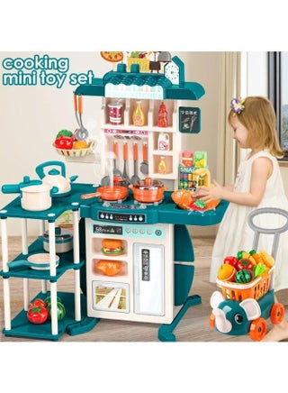 86 Pcs Kids Play Kitchen Set,Toddler Kitchen Playset with Sound & Light,Cooking Stove with Steam, Food Toy and Accessories,Play Sink,Pretend Kitchen Toy for Kids Girls Boys