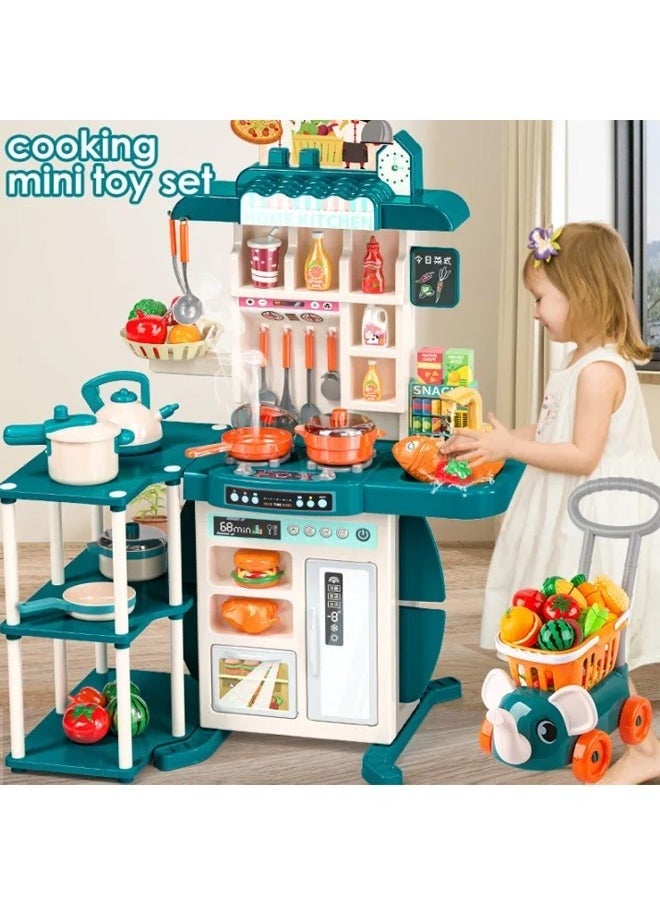 Vixplorn 86 Pcs Kids Play Kitchen Set,Toddler Kitchen Playset with Sound & Light,Cooking Stove with Steam, Food Toy and Accessories,Play Sink,Pretend Kitchen Toy for Kids Girls Boys  - Image 1