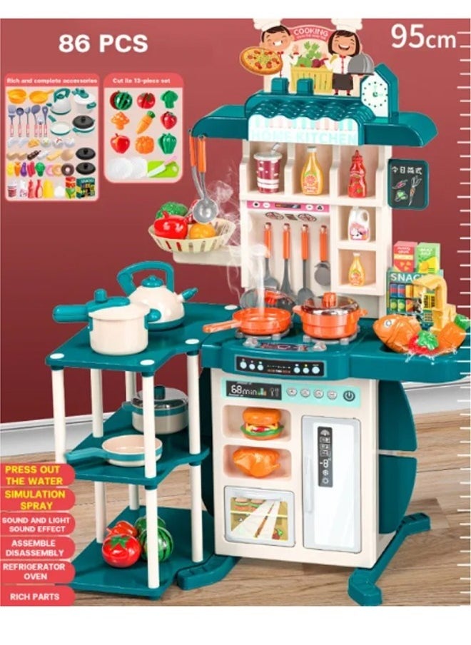 Vixplorn 86 Pcs Kids Play Kitchen Set,Toddler Kitchen Playset with Sound & Light,Cooking Stove with Steam, Food Toy and Accessories,Play Sink,Pretend Kitchen Toy for Kids Girls Boys  - Image 3