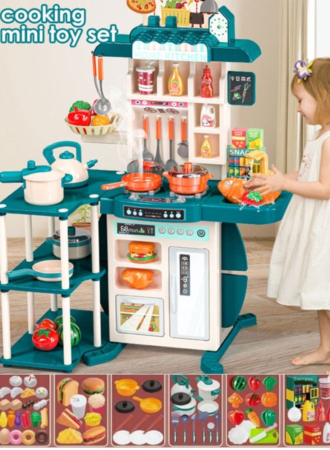 Vixplorn 86 Pcs Kids Play Kitchen Set,Toddler Kitchen Playset with Sound & Light,Cooking Stove with Steam, Food Toy and Accessories,Play Sink,Pretend Kitchen Toy for Kids Girls Boys - Image 1