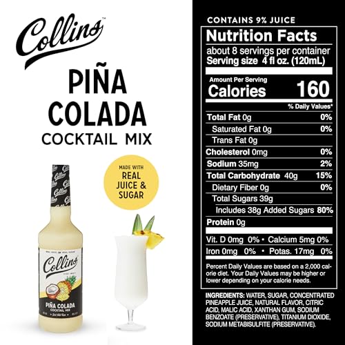 Collins Chicago Collins Pina Colada Mix | Made With Real Pineapple Juice, Coconut and Other Natural Flavors | Tropical Cocktail Mixer, Home Bar accessories Cocktail Mixers, 32 fl oz - Image 4