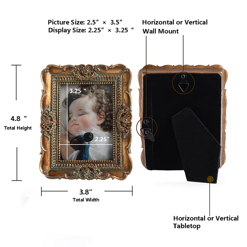VINLIFE VINLIFE Vintage Picture Frames 2.5 x 3.5 Wallet Size Picture Frames Small Picture Frames 2.5 x 3.5 Antique Frames Gallery Wall Art  Bronze Gold  - Image 3