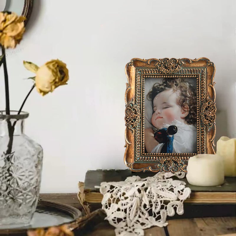 VINLIFE VINLIFE Vintage Picture Frames 2.5 x 3.5 Wallet Size Picture Frames Small Picture Frames 2.5 x 3.5 Antique Frames Gallery Wall Art  Bronze Gold  - Image 2