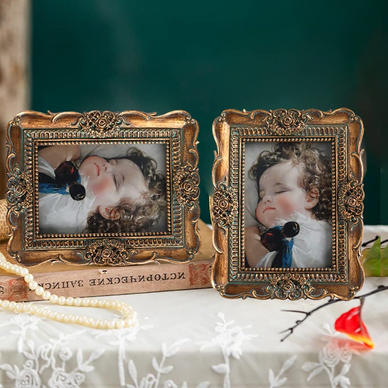 VINLIFE VINLIFE Vintage Picture Frames 2.5 x 3.5 Wallet Size Picture Frames Small Picture Frames 2.5 x 3.5 Antique Frames Gallery Wall Art  Bronze Gold  - Image 5