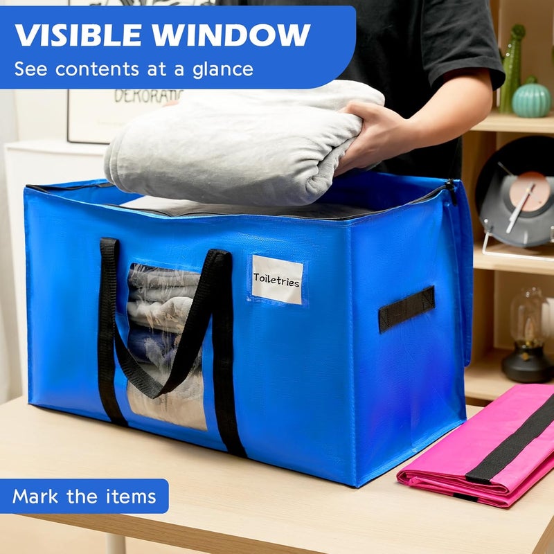 VZZNN 6 Pack Extra Large Moving Bags with Visible Window & Tag Pocket,Strong Zippers & Handles, Heavy Duty Storage Totes for Moving & Space Saving - Image 5