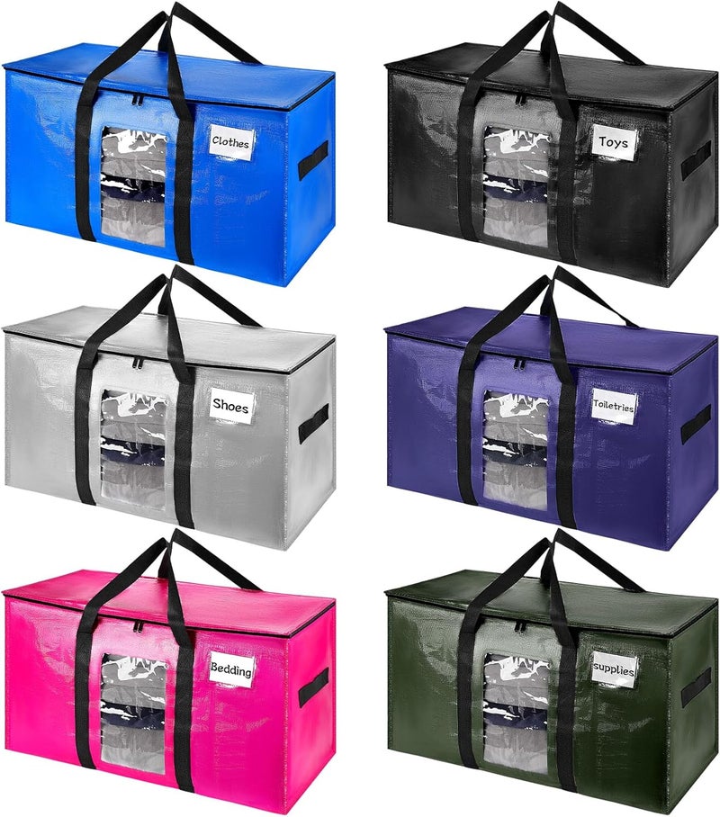 VZZNN 6 Pack Extra Large Moving Bags with Visible Window & Tag Pocket,Strong Zippers & Handles, Heavy Duty Storage Totes for Moving & Space Saving - Image 2